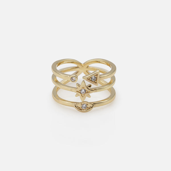 Charger l&#39;image dans la galerie, Bague divinité triple anneau doré avec zircons cubiques
