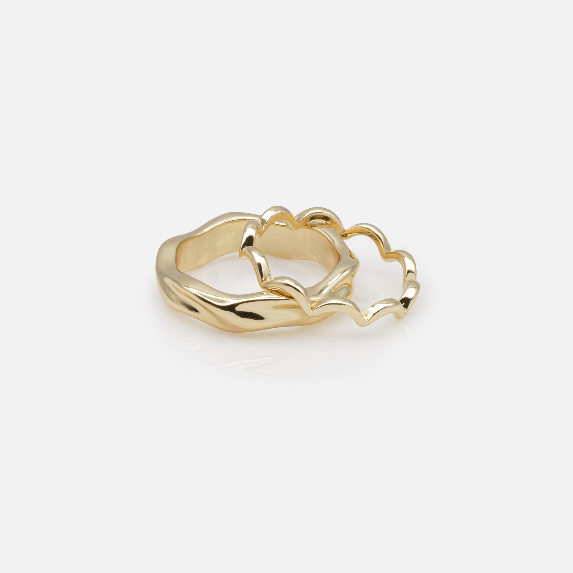 Duo of golden wave rings