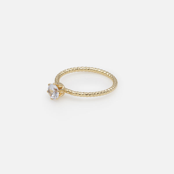 Charger l&#39;image dans la galerie, Duo de bagues dorées anneaux torsadés avec pierres rose et blanche
