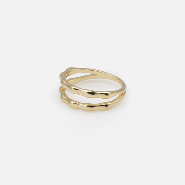 Charger l&#39;image dans la galerie, Duo de bagues dorées anneau double gaufré et anneau simple
