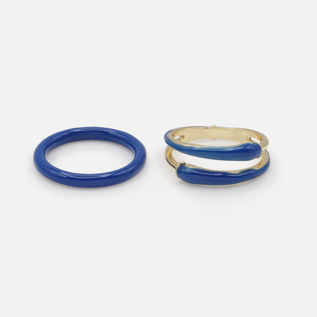 Duo of gold and navy rings