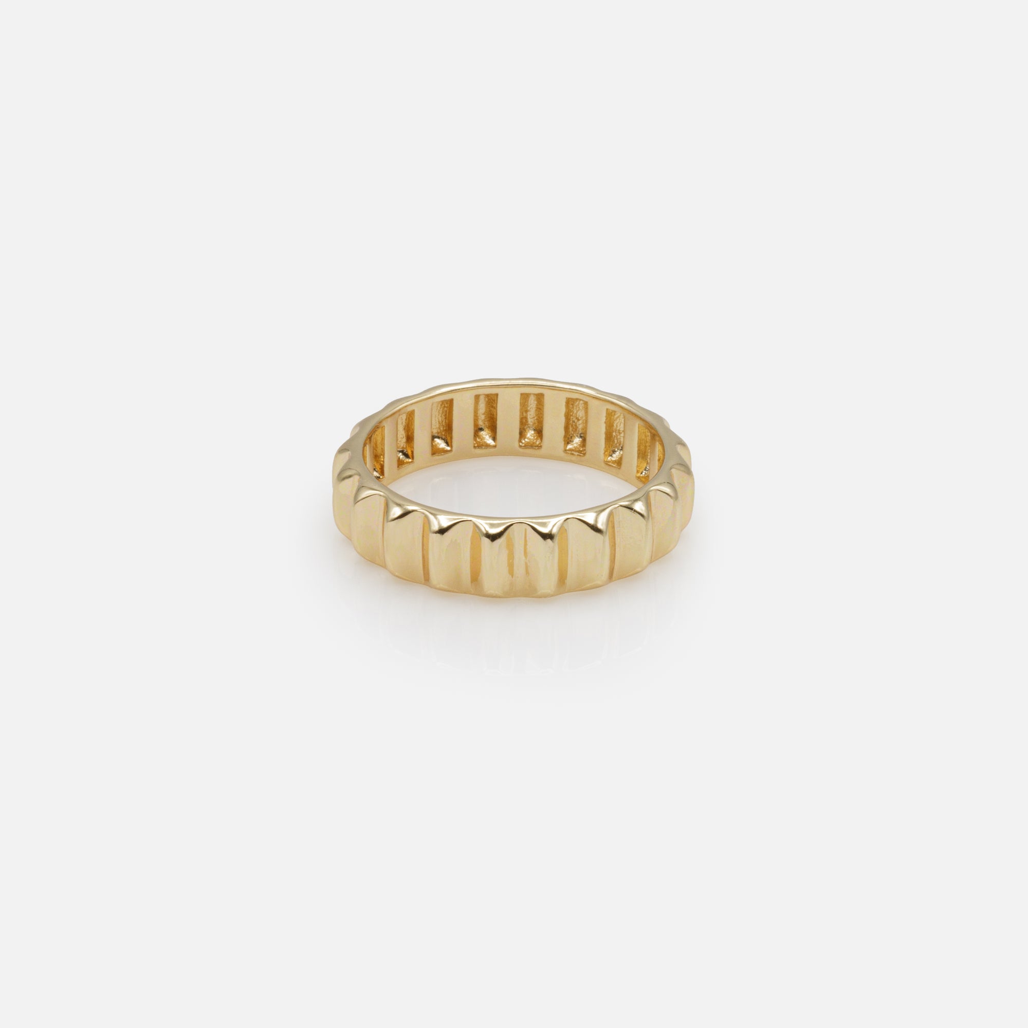 Duo of golden rings with rectangular stone and embossed ring