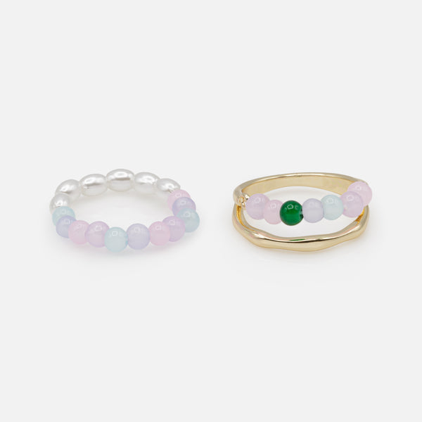Load image into Gallery viewer, Duo of golden and expandable rings with colored beads
