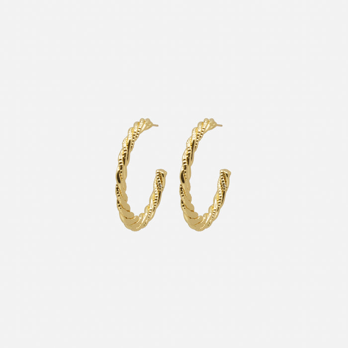 Textured Twisted Gold Hoop Earrings