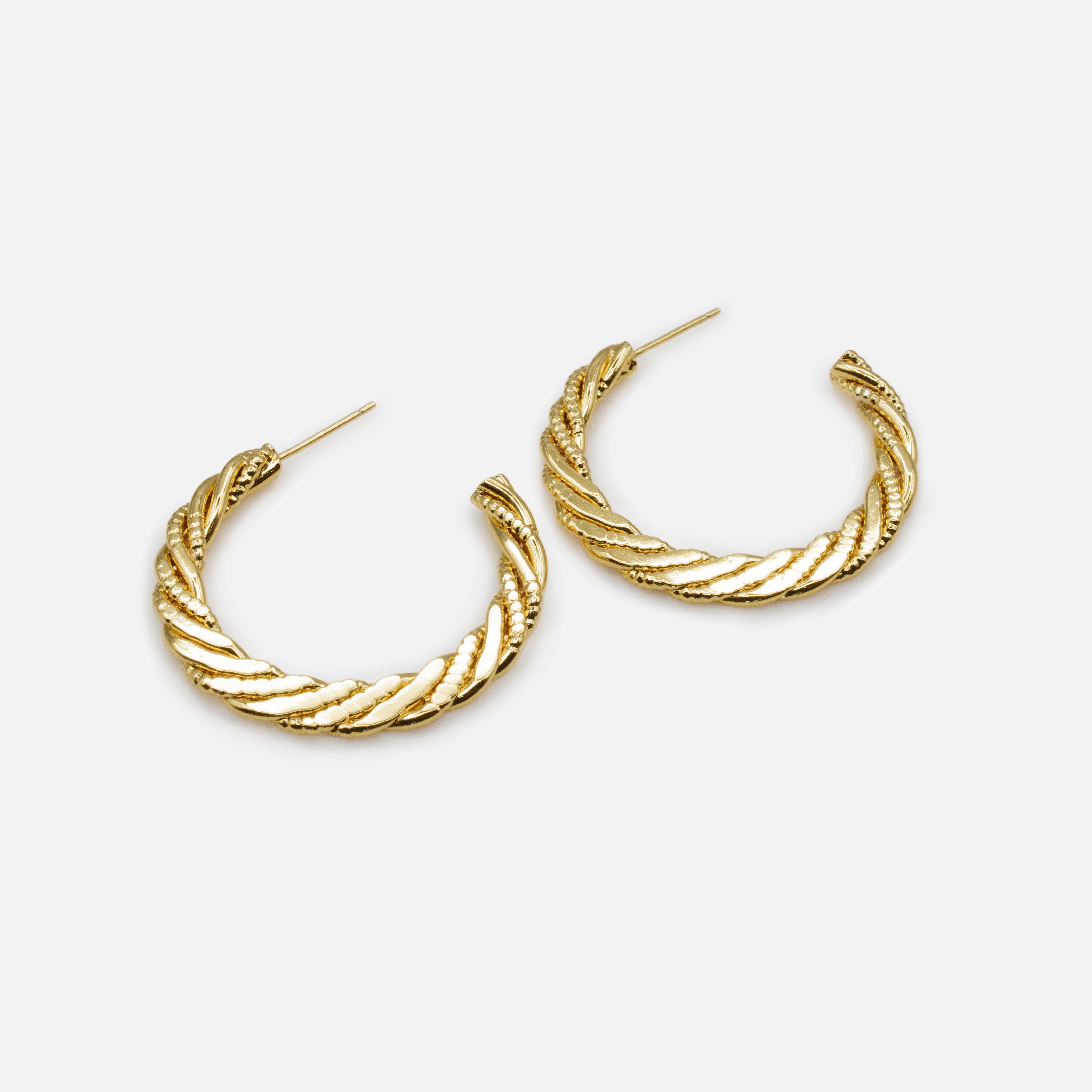 Textured Twisted Gold Hoop Earrings