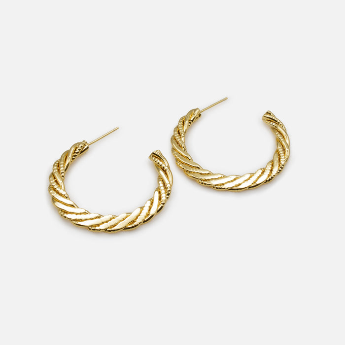 Textured Twisted Gold Hoop Earrings