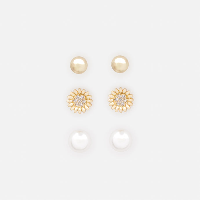 Trio de boucles d'oreilles fixes dorées avec tournesols
