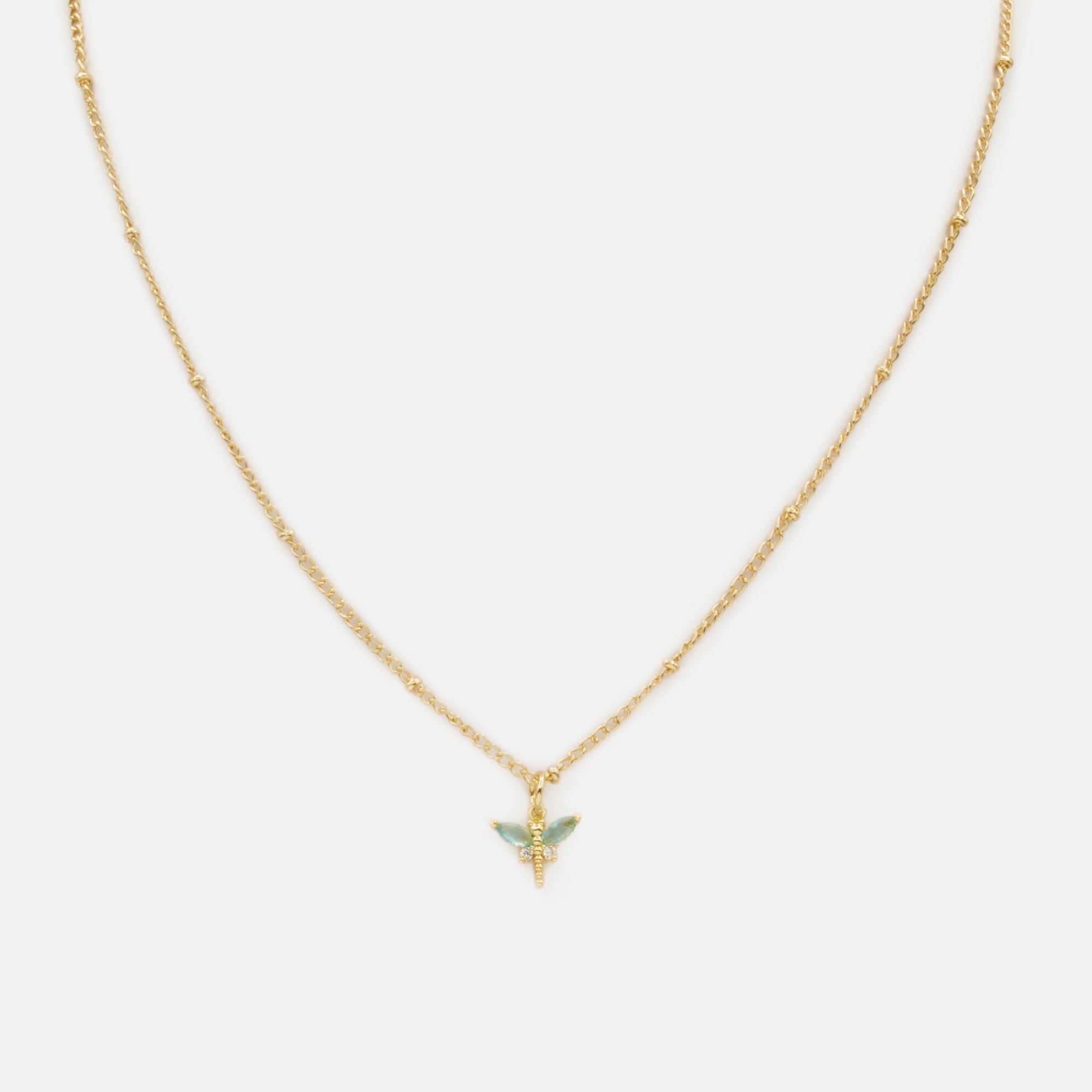 Gold necklace with turquoise winged dragonfly charm