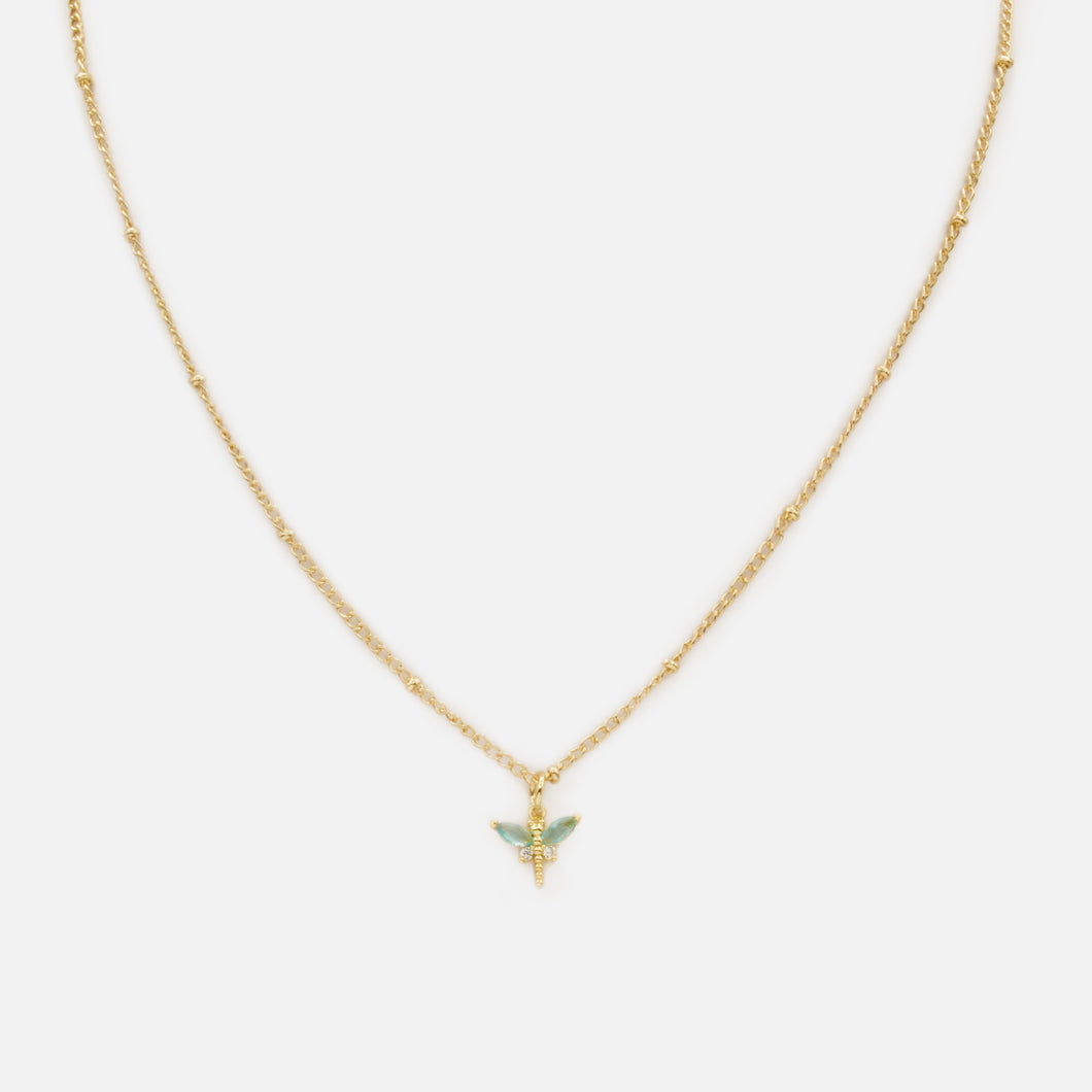 Gold necklace with turquoise winged dragonfly charm