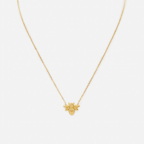 Charger l&#39;image dans la galerie, Collier doré avec breloque abeille et pierre translucide
