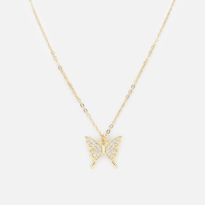 Collier doré avec breloque papillon et zircons cubiques