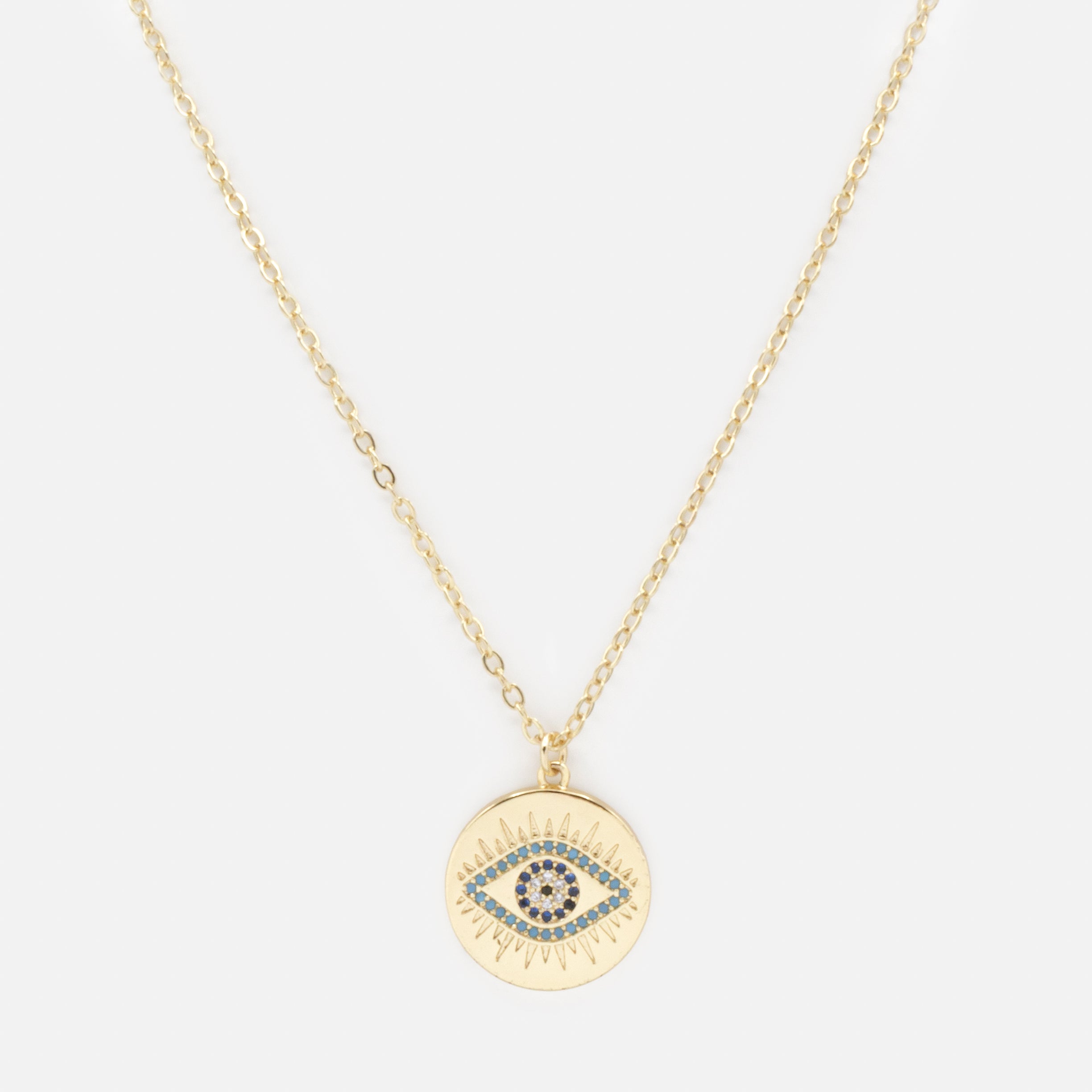 Collier doré avec breloque oeil protecteur et zircons cubiques turquoise
