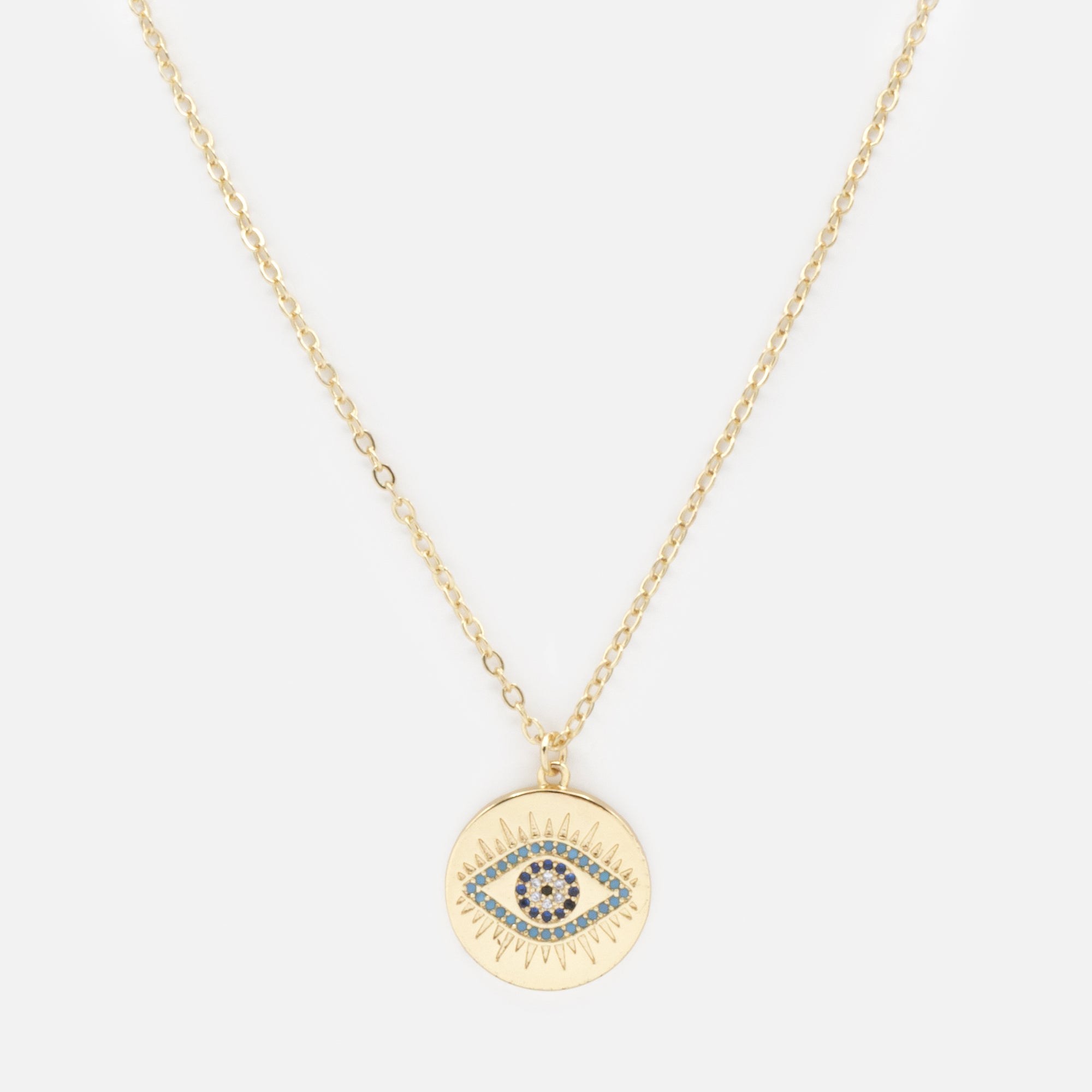 Collier doré avec breloque oeil protecteur et zircons cubiques turquoise