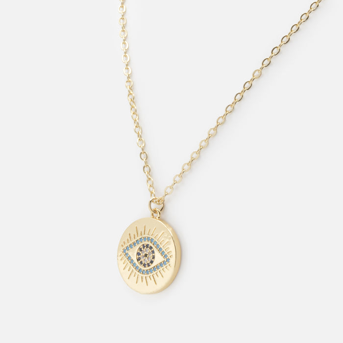 Collier doré avec breloque oeil protecteur et zircons cubiques turquoise