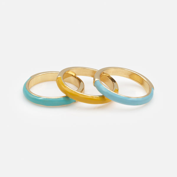 Load image into Gallery viewer, Trio of gold rings with colored band

