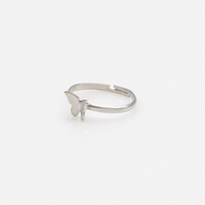 Set of five silver rings in various sizes with butterflies