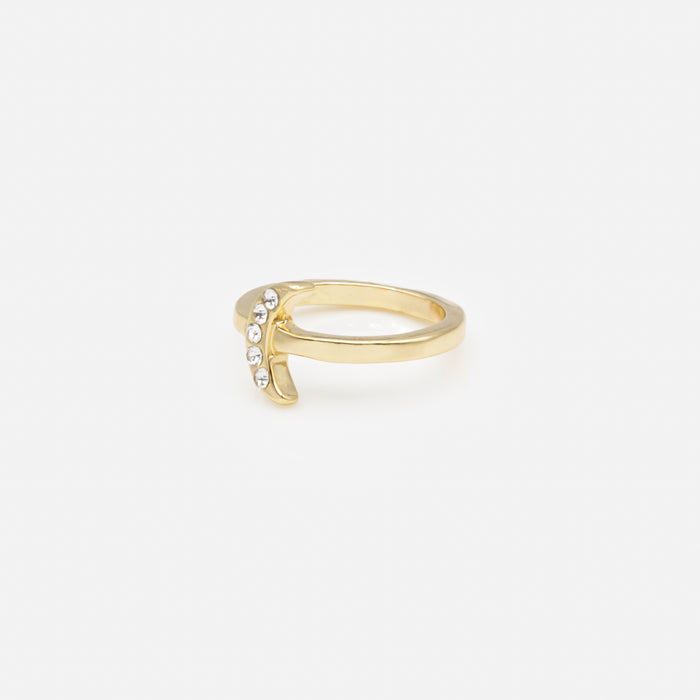 Trio of gold moon and star rings with cubic zirconia