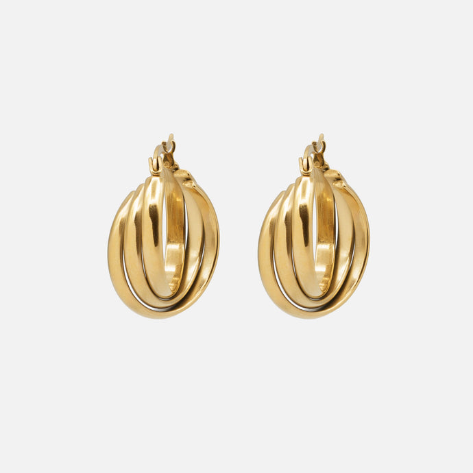Intertwined gold hoop earrings