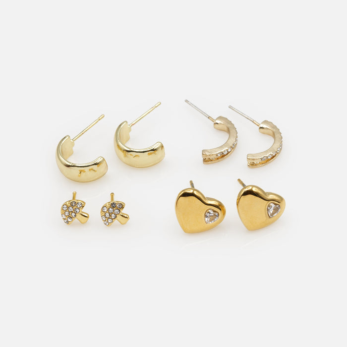 Set of four assorted gold earrings