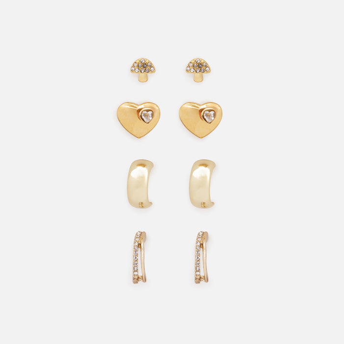 Set of four assorted gold earrings