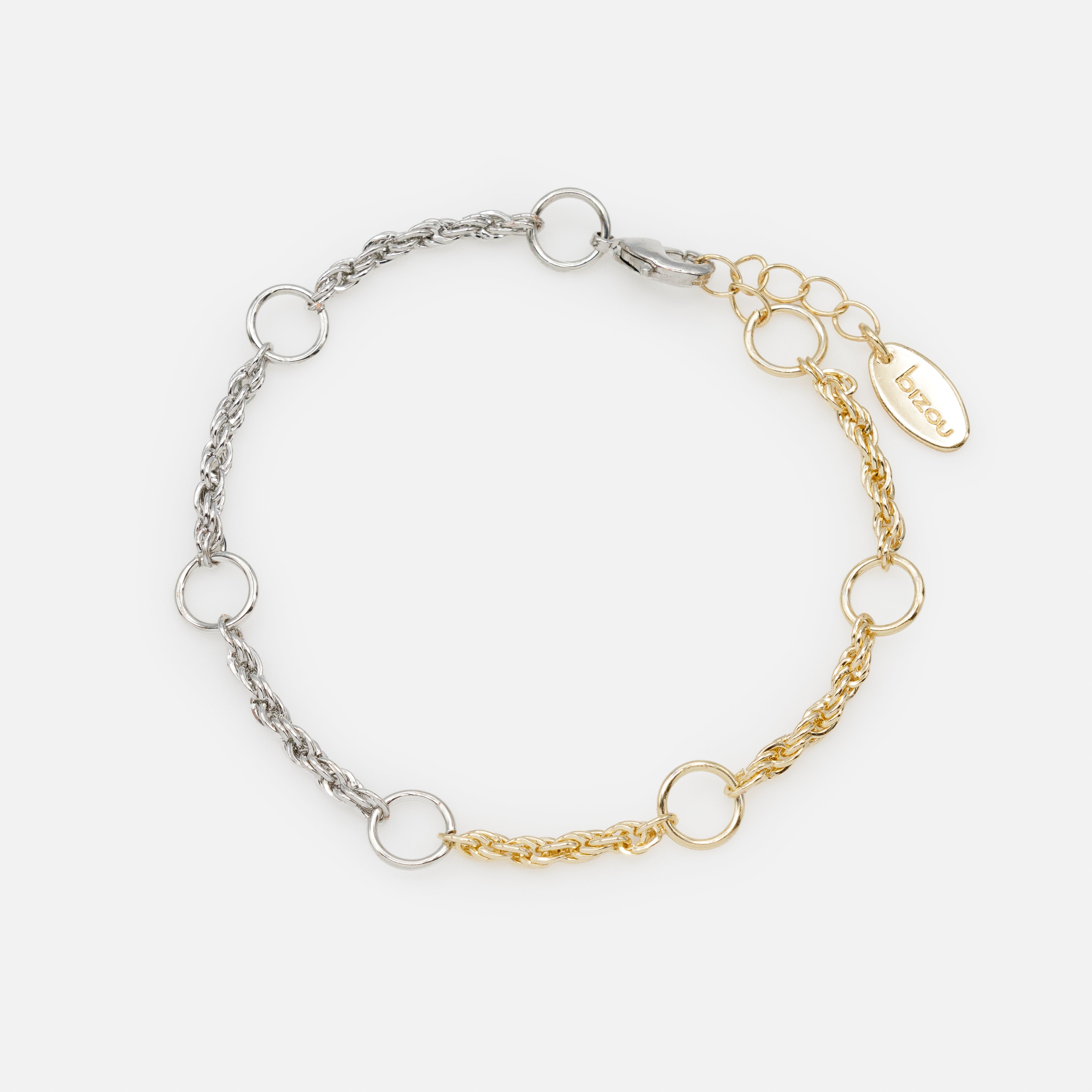 Twisted mesh and empty circles two tone bracelet