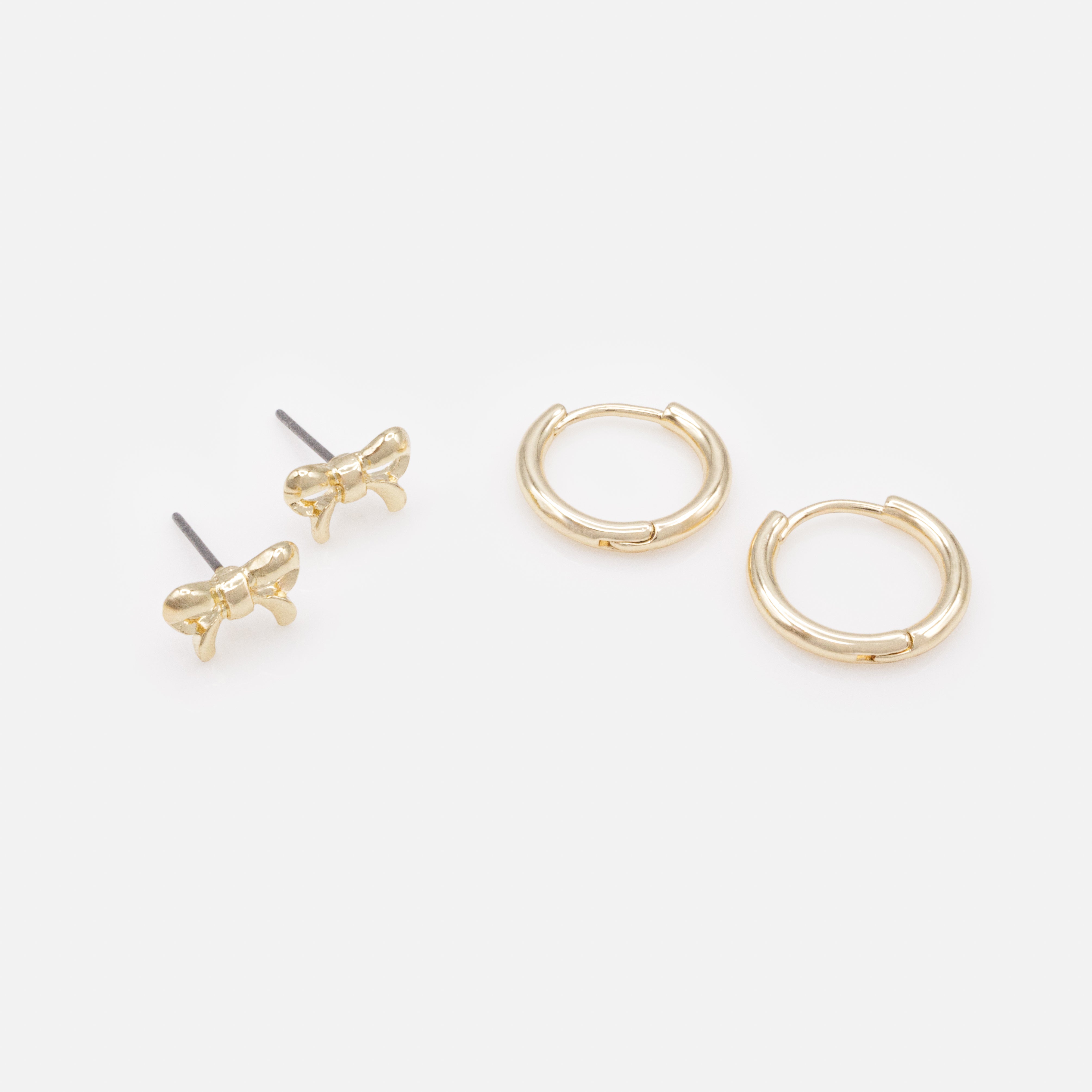 Duo de boucles d'oreilles dorées petites boucles & huggies