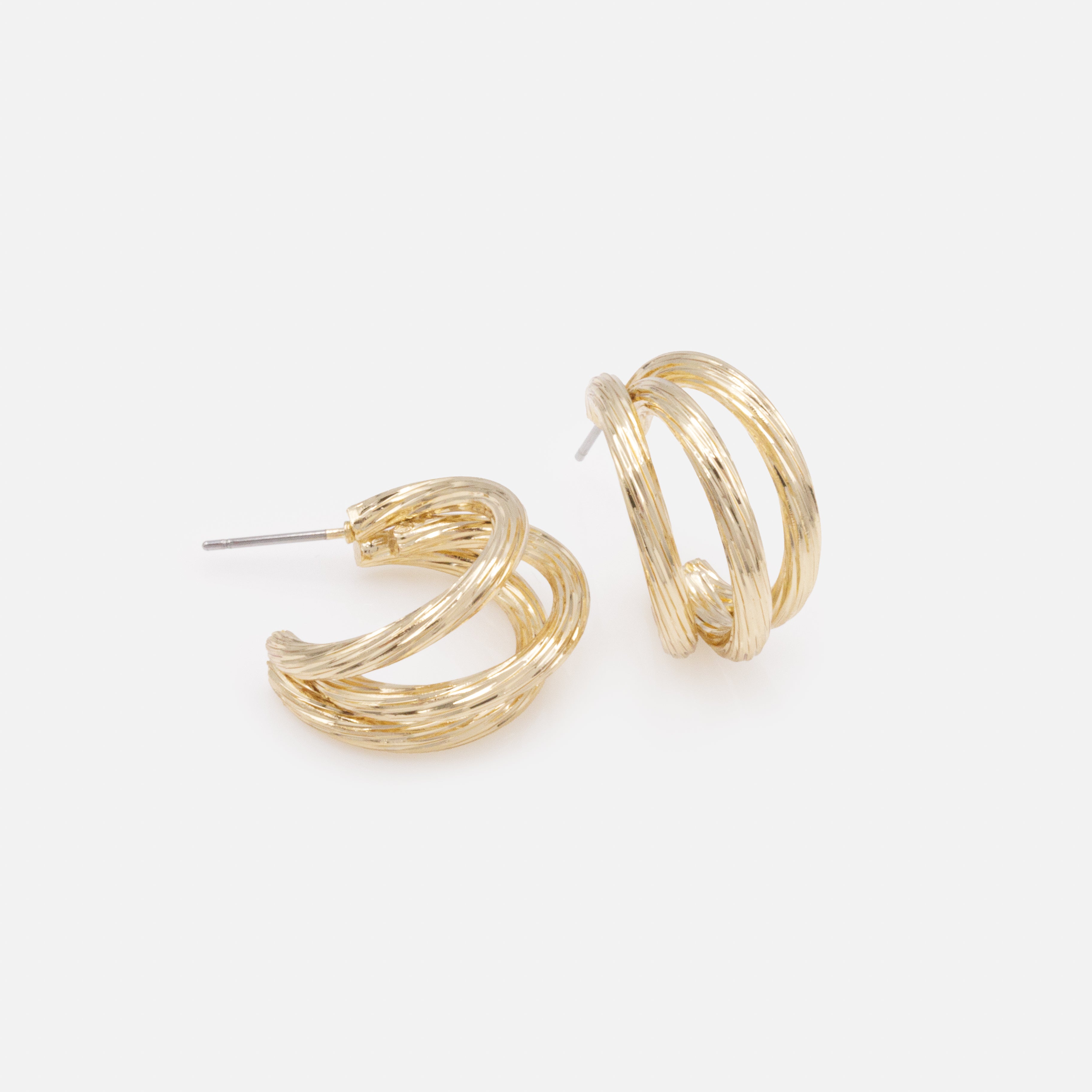 Boucles d'oreilles triple anneau doré à rainures
