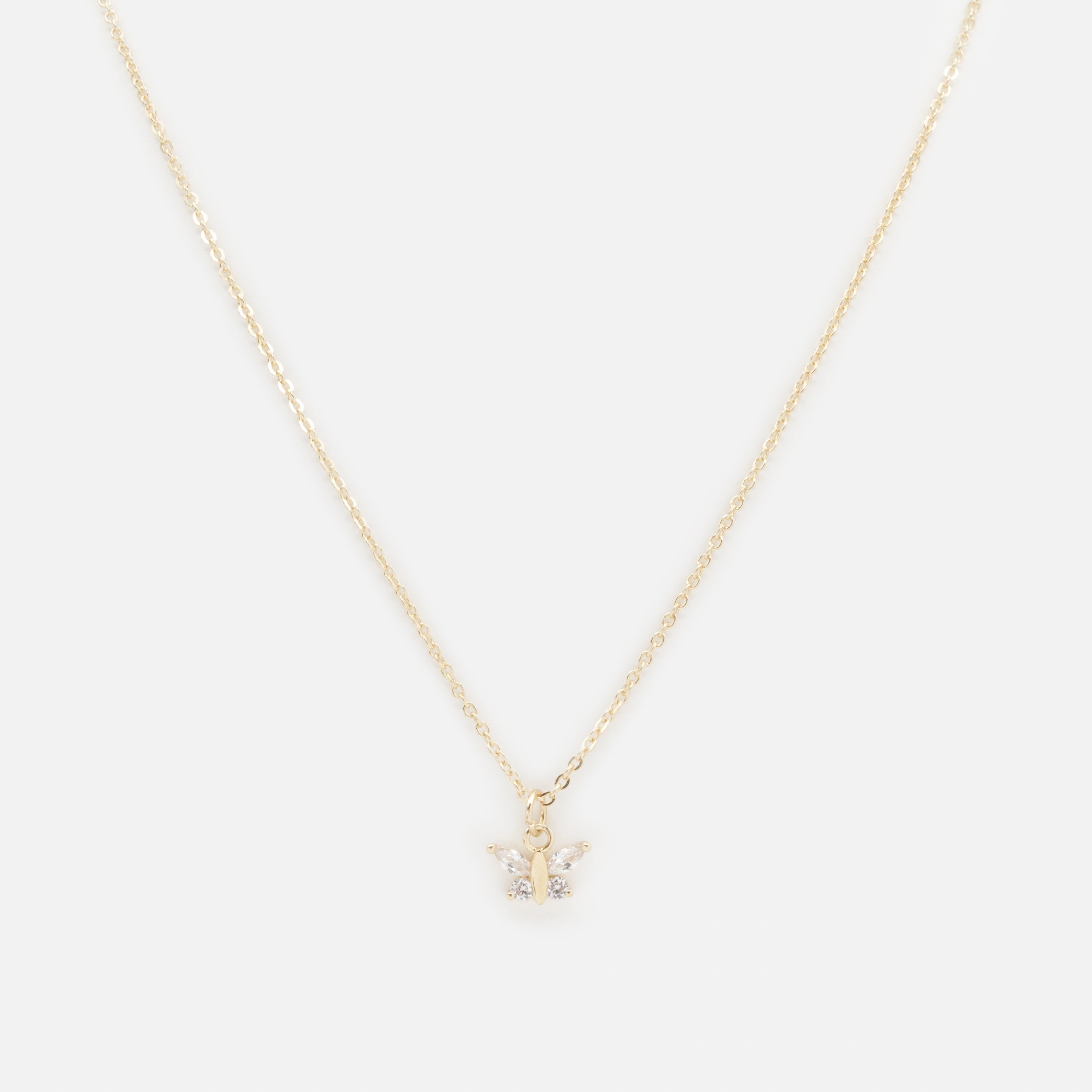 Collier doré breloque petit papillon avec zircons cubiques