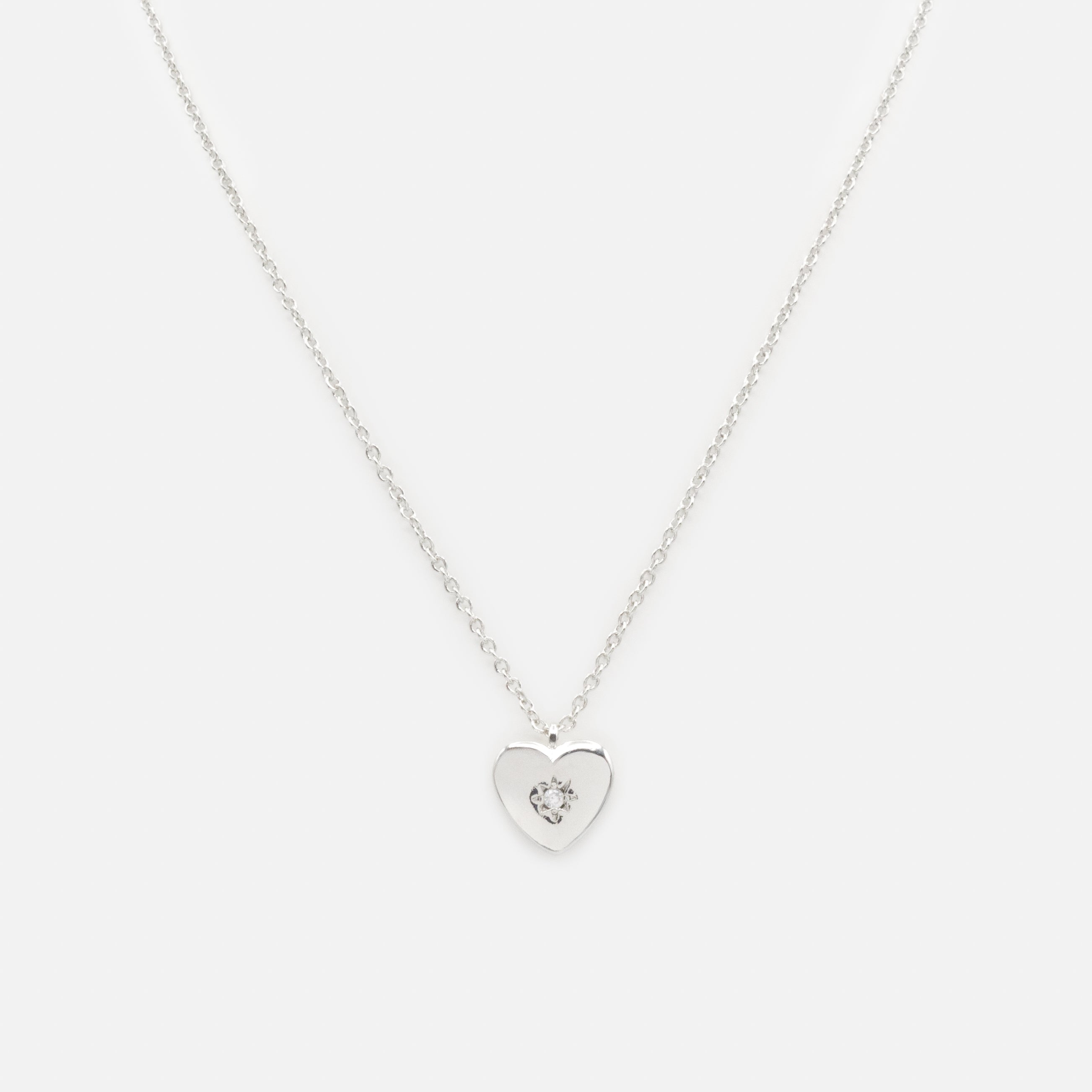 Collier argenté breloque cœur épais avec zircon cubique