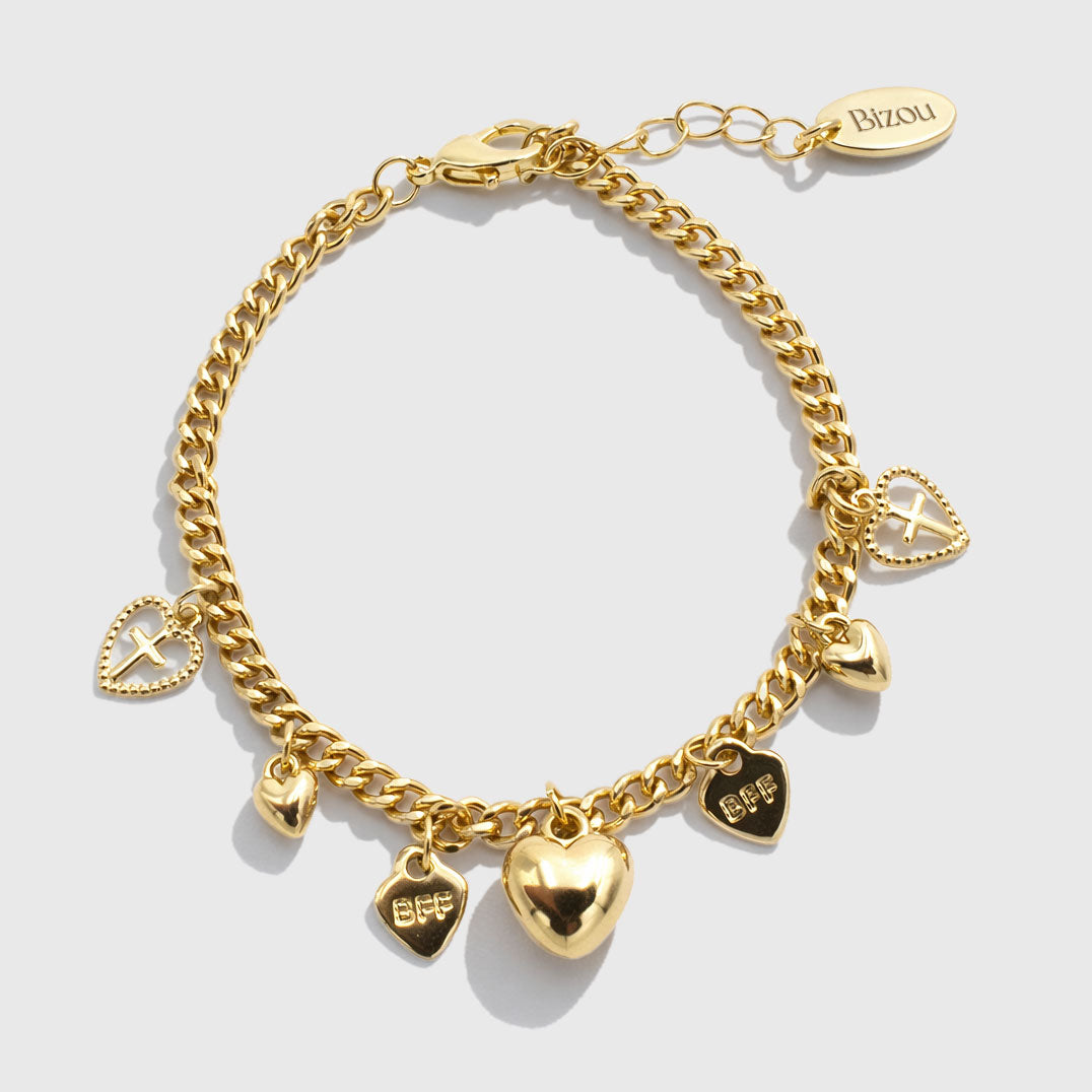 Bracelet à breloques cœurs multiples doré