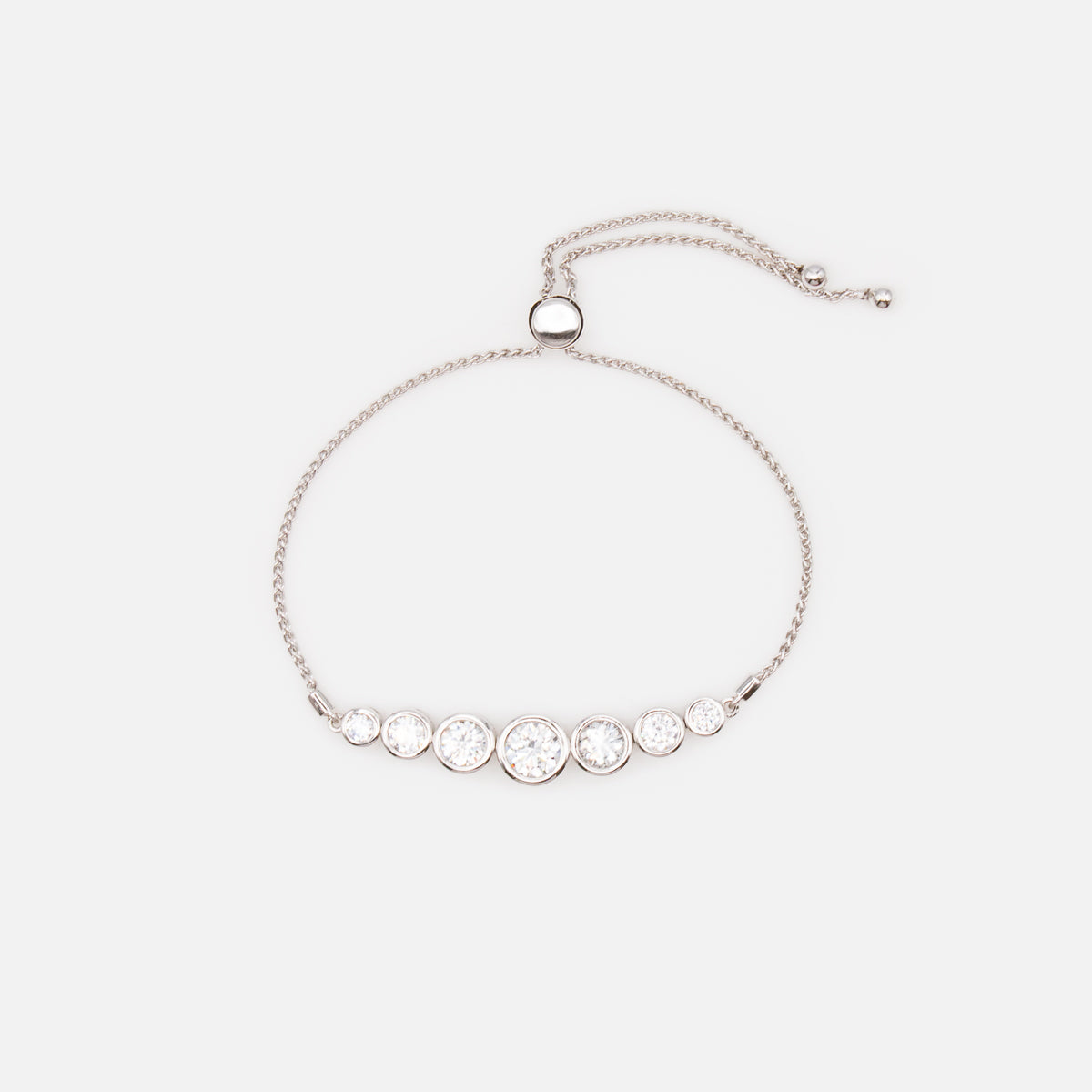 Adjustable bracelet with cubic zirconia in sterling silver