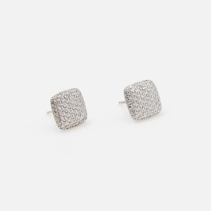 Boucles d'oreilles fixes carrées en argent sterling avec pierres