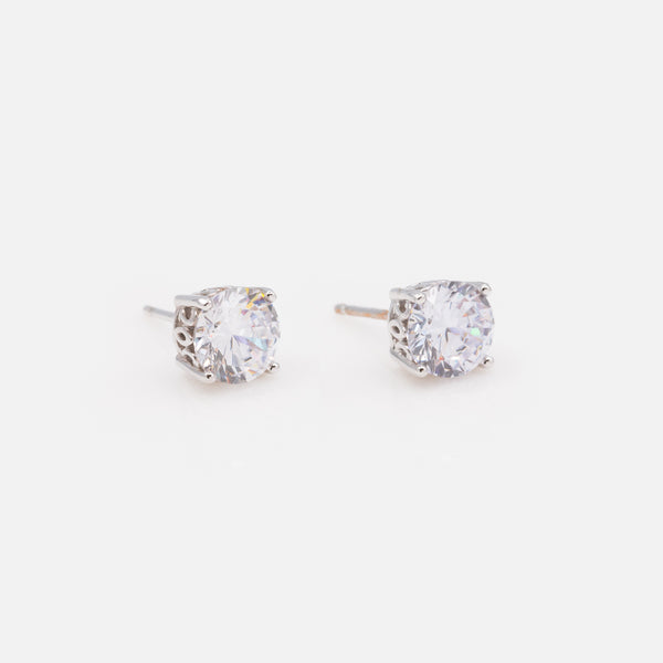 Load image into Gallery viewer, 7mm round stud earrings with cubic zirconia in sterling silver
