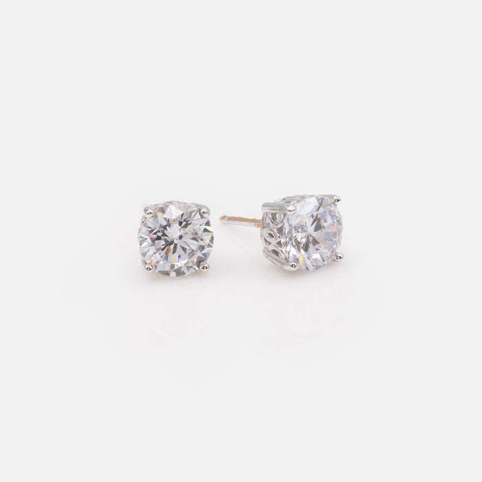 Boucles d'oreilles fixes rondes avec zircons cubiques 7mm en argent sterling