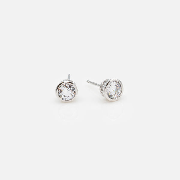 Load image into Gallery viewer, 5mm stud earrings with cubic zirconia in sterling silver
