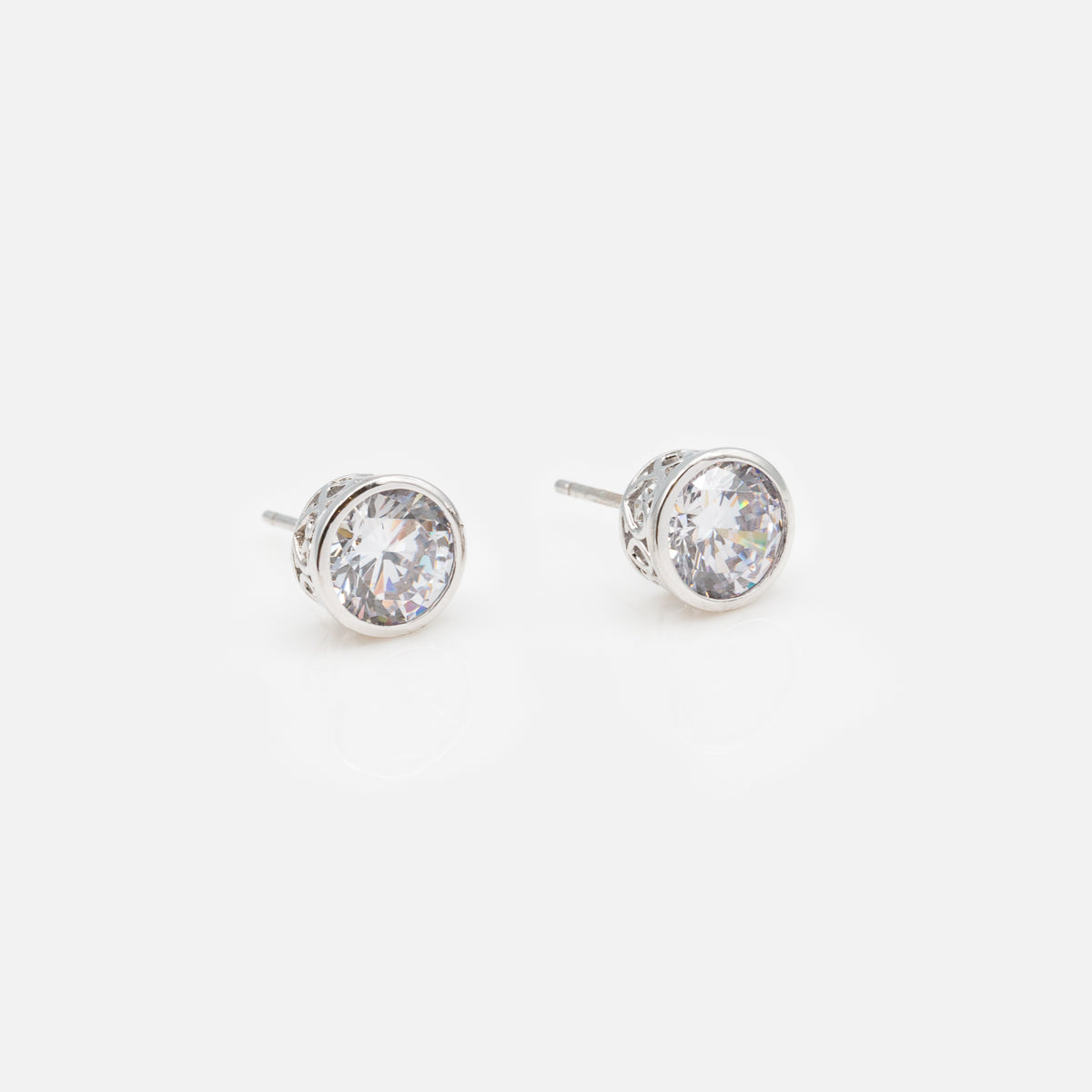 8mm stud earrings with cubic zirconia in sterling silver