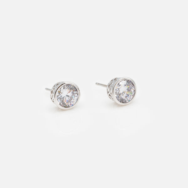 Load image into Gallery viewer, 8mm stud earrings with cubic zirconia in sterling silver
