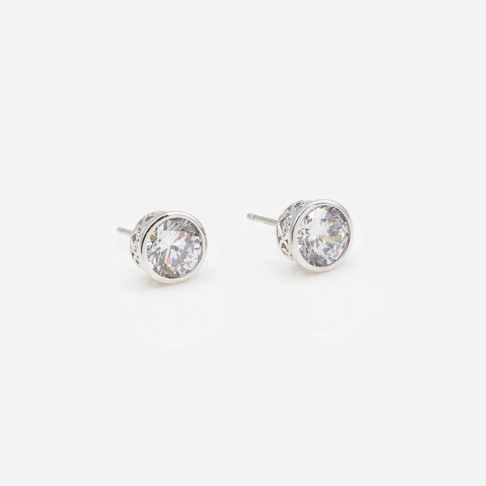 Boucles d'oreilles fixes 8mm avec zircon cubique en argent sterling