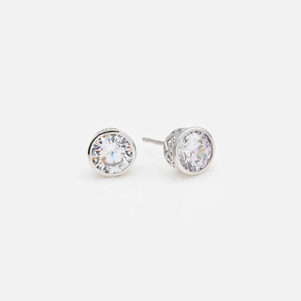 Load image into Gallery viewer, 8mm stud earrings with cubic zirconia in sterling silver
