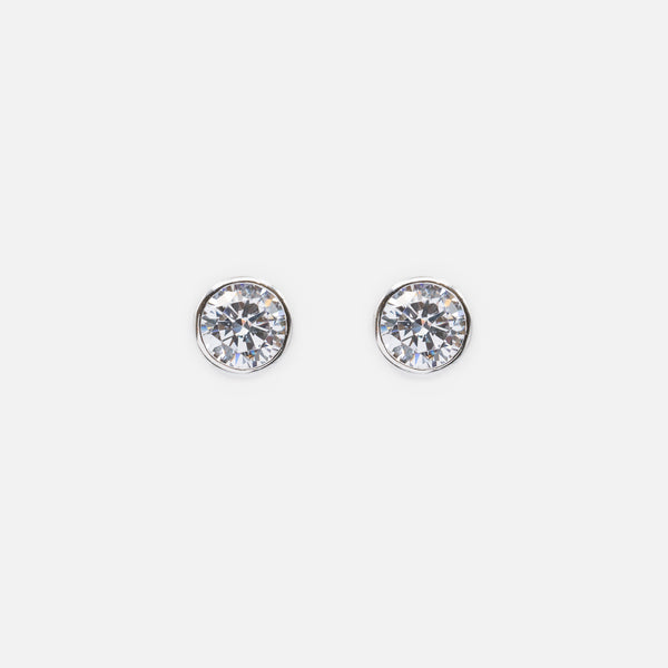 Load image into Gallery viewer, 8mm stud earrings with cubic zirconia in sterling silver
