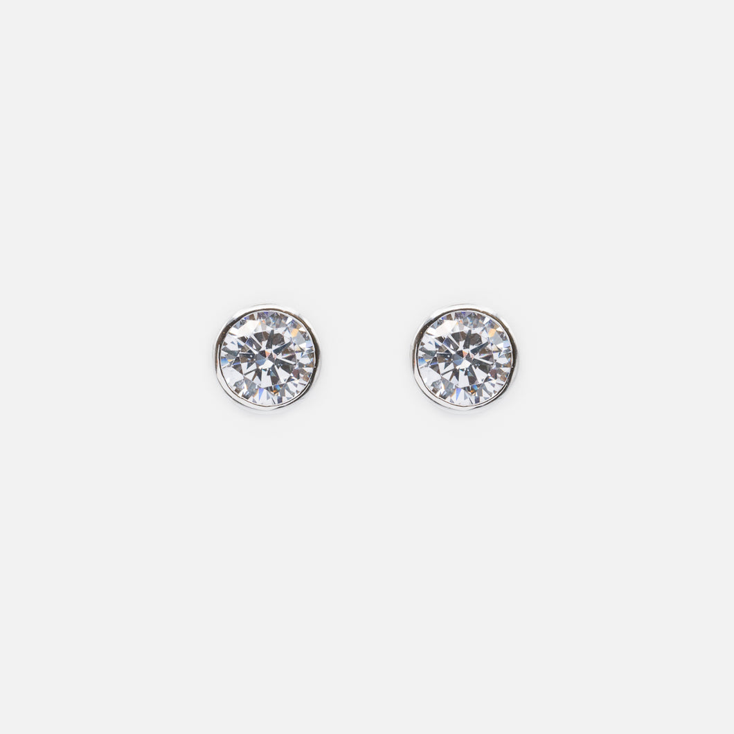 8mm stud earrings with cubic zirconia in sterling silver