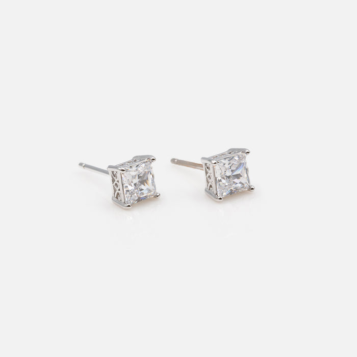 Boucles d'oreilles carrées 5mm avec zircons cubiques en argent sterling
