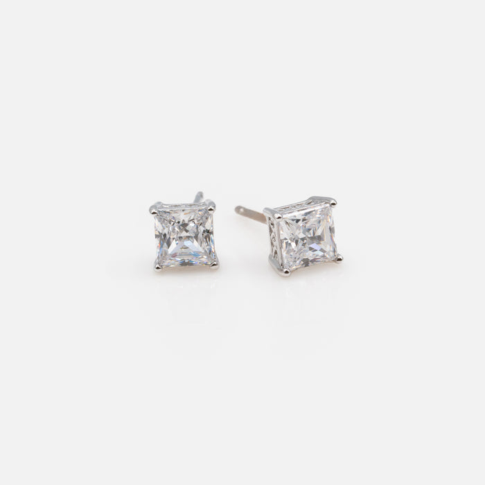 Boucles d'oreilles carrées 5mm avec zircons cubiques en argent sterling