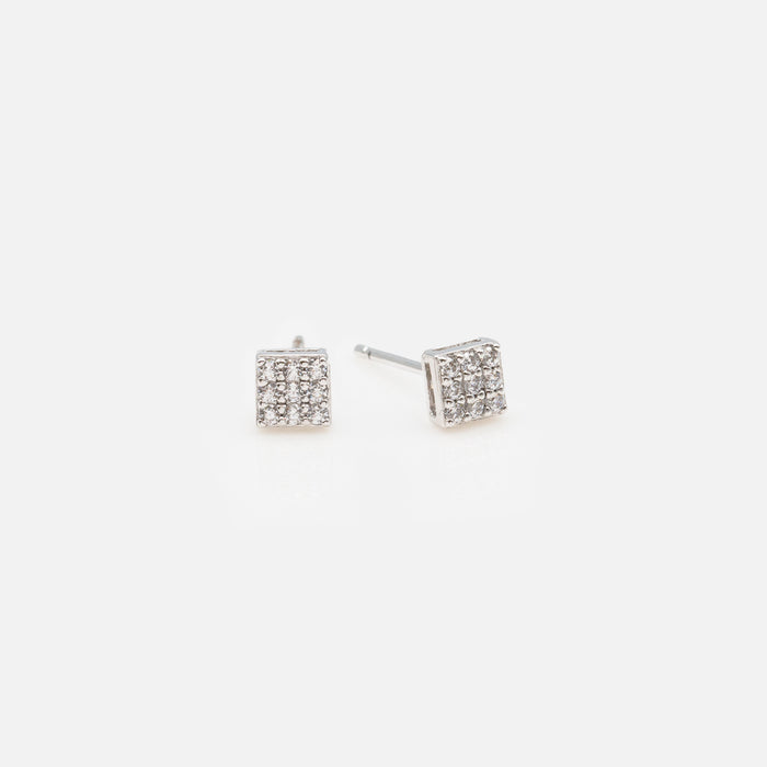 Boucles d'oreilles carrées 5 mm avec zircons cubiques en argent sterling