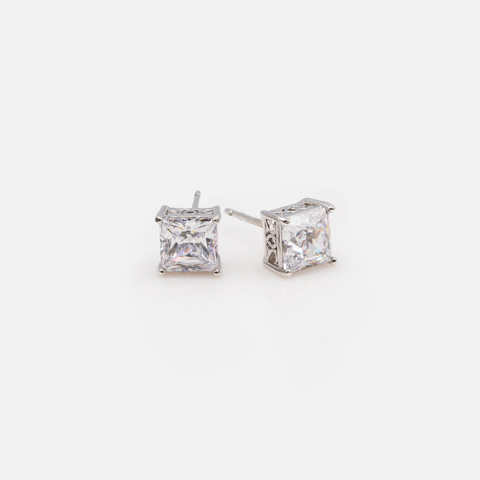 7mm stud earrings with cubic zirconia in sterling silver