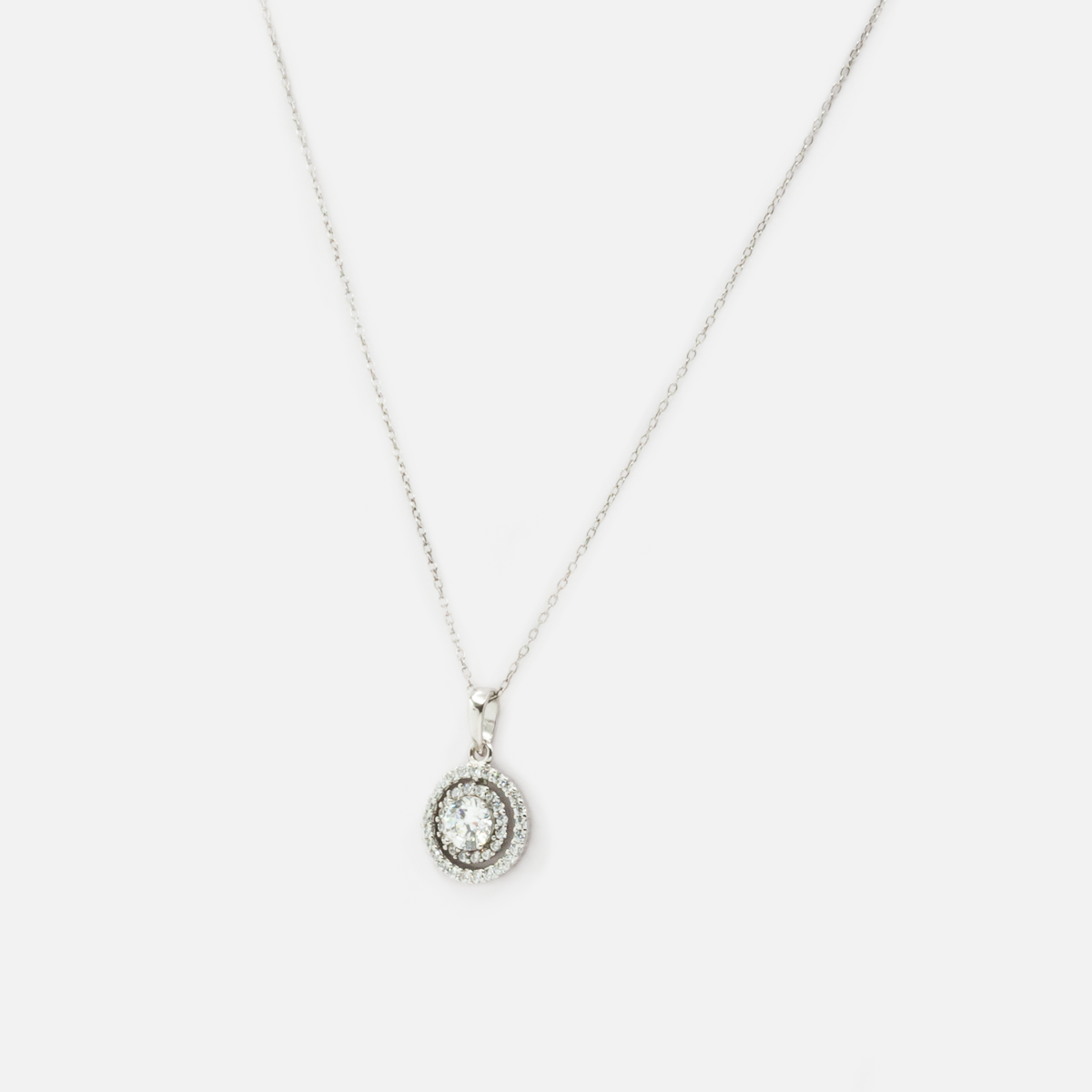 Sterling silver chain with circle charm and zircons