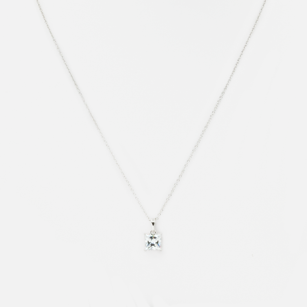 Thin sterling silver chain with zircon charm