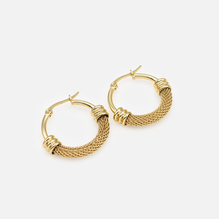Half-textured gold hoop earrings
