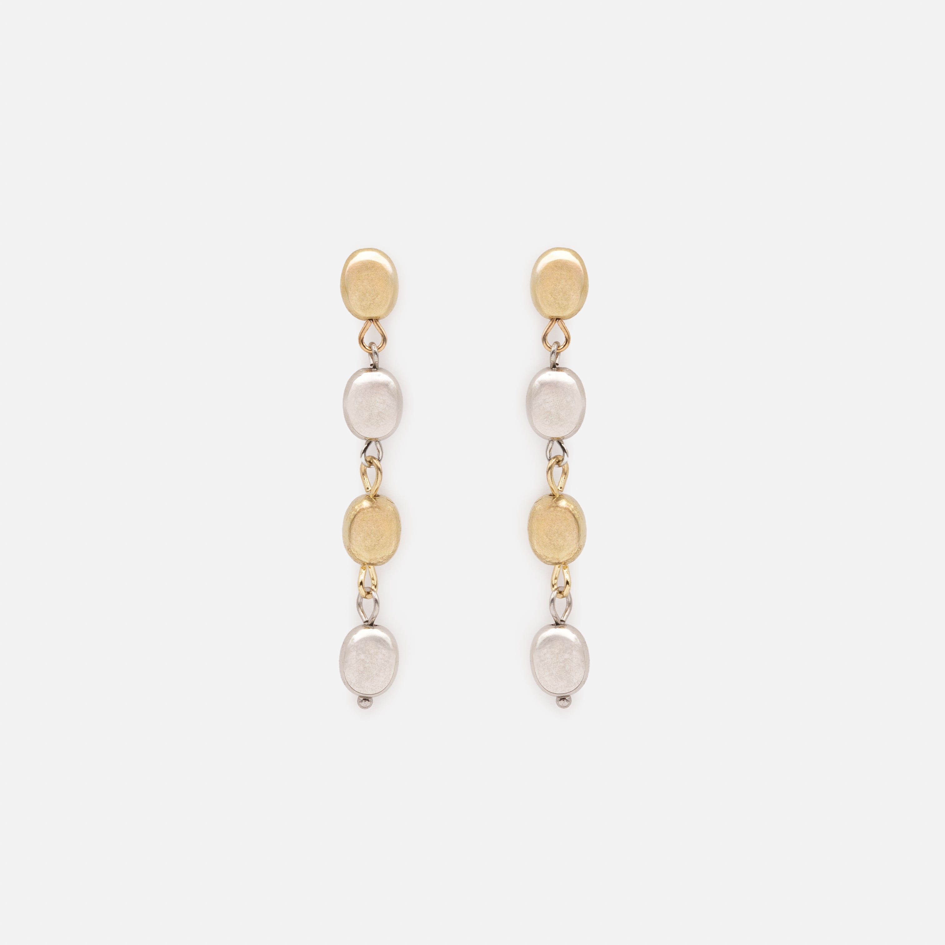 Two-tone flat bead drop earrings