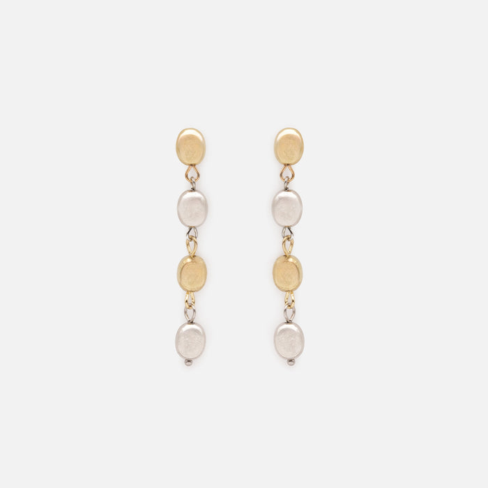 Two-tone flat bead drop earrings